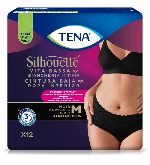 PANNOLONE A MUTANDINA ASSORBENTE TENA SILHOUETTE NOIR M VITA BASSA 12 PEZZI - maxifarmacia.it