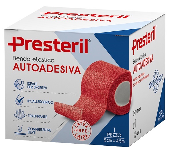 BENDA ELASTICA AUTOADESIVA LATEX FREE PRESTERIL CM 5X4,5 M TESI ROSSO - maxifarmacia.it