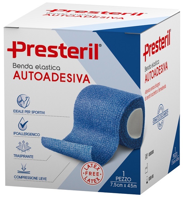 BENDA ELASTICA AUTOADESIVA LATEX FREE PRESTERIL CM 7,5X4,5 M TESI BLU - maxifarmacia.it