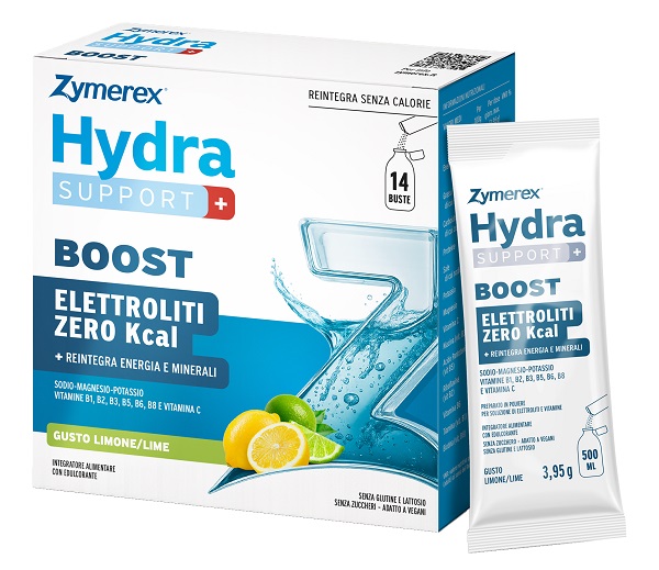 ZYMEREX HYDRASUPPORT+ BOOST 14 BUSTE DA 3,95 G GUSTO LIMONE/LIME CON EDULCORANTI SENZA ZUCCHERI SENZA GLUTINE SENZA LATTOSIO - maxifarmacia.it