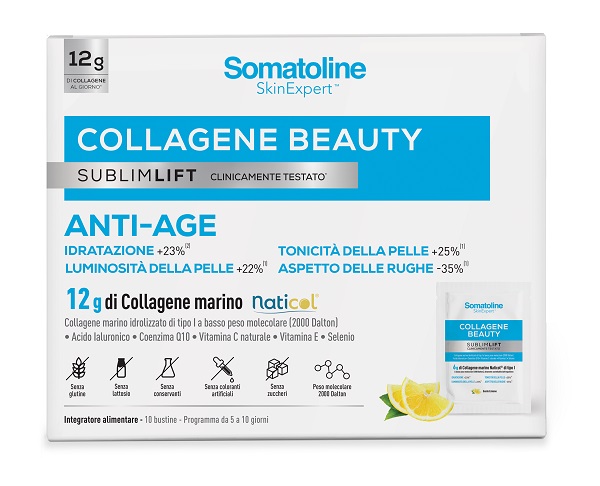 SOMATOLINE COLLAGENE BEAUTY SUBLIMLIFT 10 BUSTINE GUSTO LIMONE SENZA GLUTINE SENZA LATTOSIO - maxifarmacia.it
