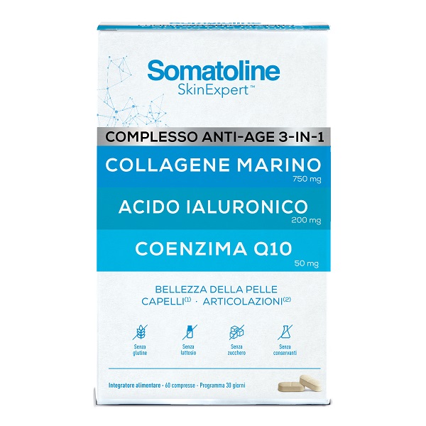 SOMATOLINE COMPLESSO ANTI AGE 3IN1 60 COMPRESSE SENZA GLUTINE SENZA LATTOSIO - maxifarmacia.it