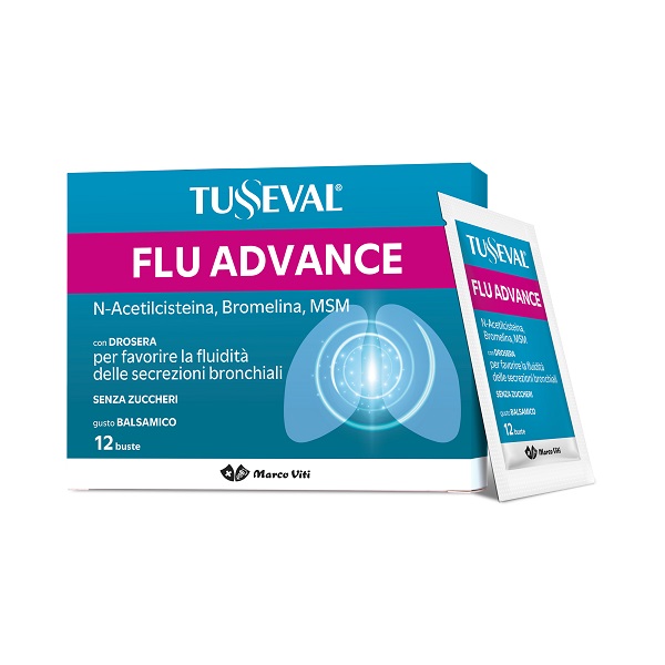 TUSSEVAL FLU ADVANCE 12 BUSTE MONODOSE DA 4 G GUSTO BALSAMICO SENZA ZUCCHERI CON EDULCORANTI SENZA GLUTINE SENZA LATTOSIO - maxifarmacia.it
