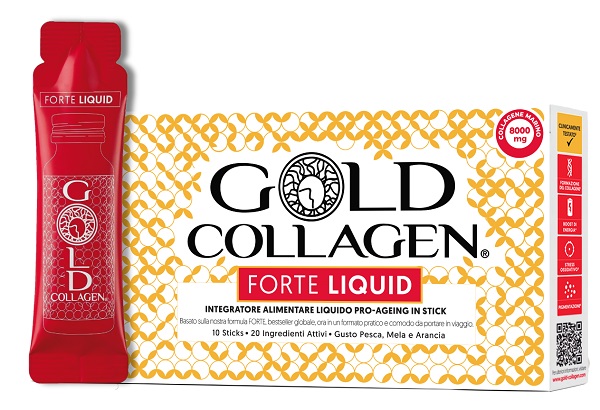 GOLD COLLAGEN FORTE LIQUID 10 STICKS DA 25 ML GUSTO PESCA MELA E ARANCIA CON EDULCORANTE - maxifarmacia.it