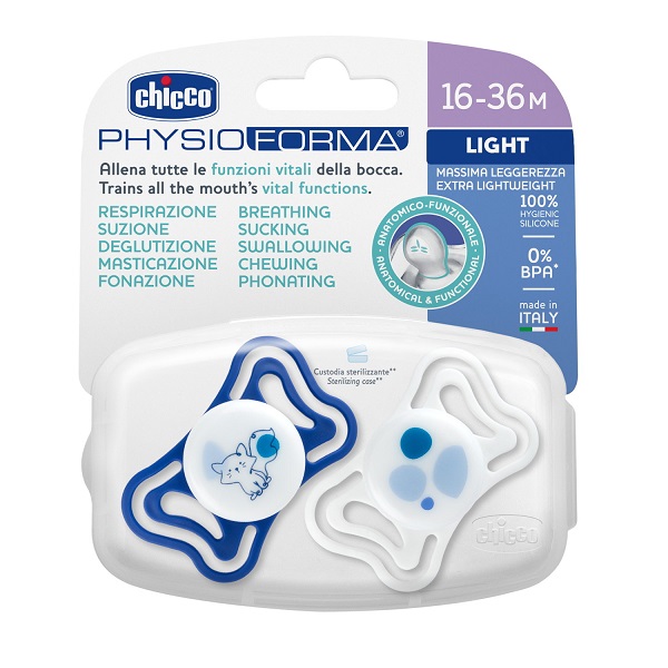 CHICCO SUCCHIETTO LIGHT BLU SILICONE 16-36M 2 PEZZI - maxifarmacia.it