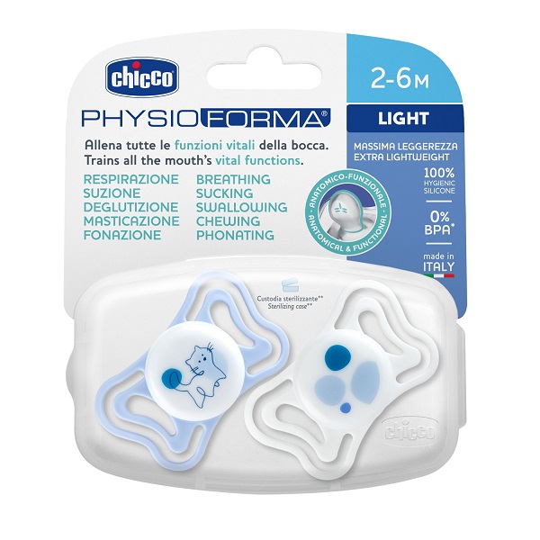 CHICCO SUCCHIETTO LIGHT BLU SILICONE 2-6M 2 PEZZI - maxifarmacia.it